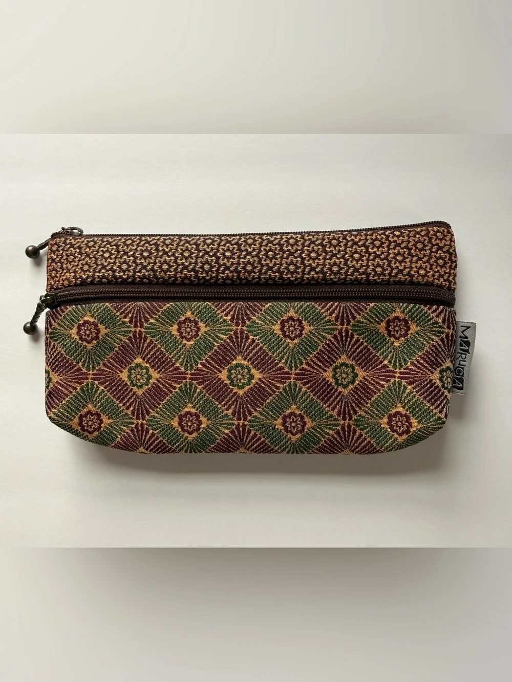 Maruca Double Zip Tapestry Pouch Cosmetic Bag Coin Purse Made in USA